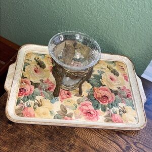 1970s Sezzatini floral tray, vintage 70s beige pink floral Italian serving tray